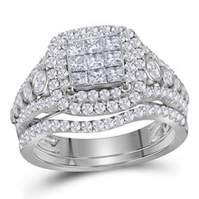 Load image into Gallery viewer, 14kt White Gold Princess Diamond Bridal Wedding Ring Band Set 1-1/2 Cttw
