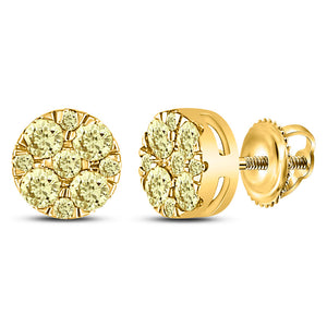 14kt Yellow Gold Womens Round Yellow Diamond Cluster Earrings 1/2 Cttw