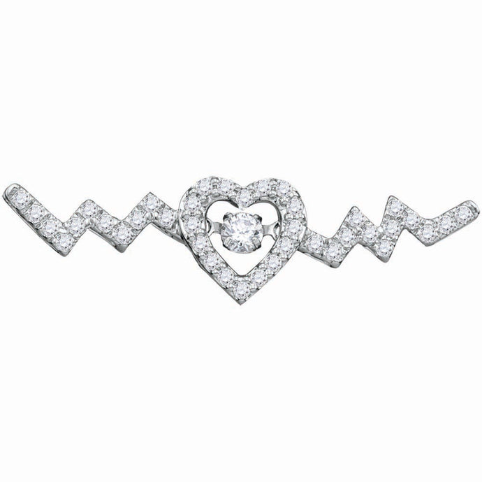10kt White Gold Womens Round Diamond Heartbeat Necklace 1/3 Cttw