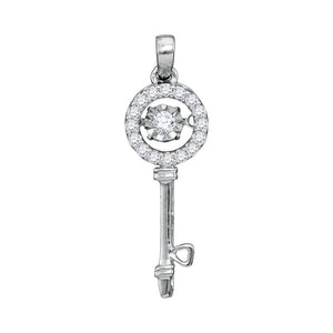10kt White Gold Womens Round Diamond Moving Twinkle Solitaire Key Pendant 1/6 Cttw