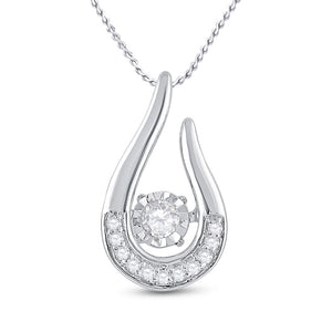 10kt White Gold Womens Round Diamond Moving Teardrop Solitaire Pendant 1/10 Cttw