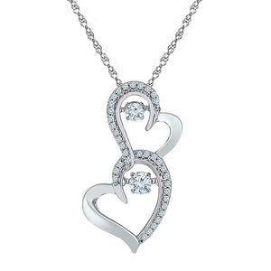 10kt White Gold Womens Round Diamond Moving Twinkle Solitaire Double Heart Pendant 1/4 Cttw