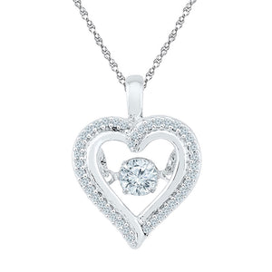 10kt White Gold Womens Round Moving Twinkle Diamond Heart Outline Pendant 1/4 Cttw