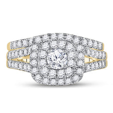 Load image into Gallery viewer, 14kt Yellow Gold Round Diamond Halo Bridal Wedding Ring Band Set 1-1/4 Cttw
