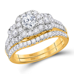 14kt Yellow Gold Round Diamond 3-stone Bridal Wedding Engagement Ring 1-1/2 Cttw