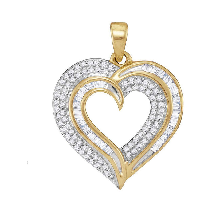 10kt Yellow Gold Womens Baguette Diamond Heart Pendant 3/8 Cttw