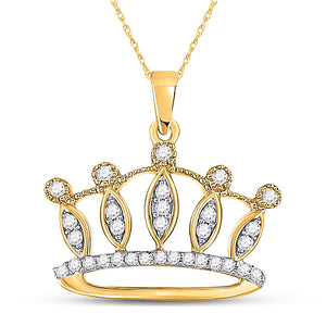 10kt Yellow Gold Womens Round Diamond Crown Tiara Fashion Pendant 1/6 Cttw