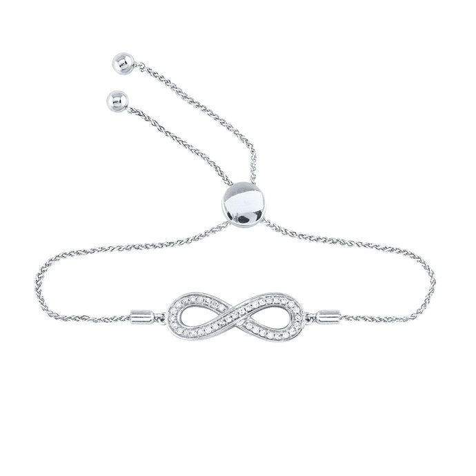 Sterling Silver Womens Round Diamond Infinity Bolo Adjustable Bracelet 1/4 Cttw