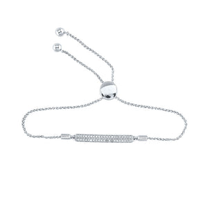 Sterling Silver Womens Round Diamond-accented Bar Bolo Adjustable Bracelet 1/10 Cttw