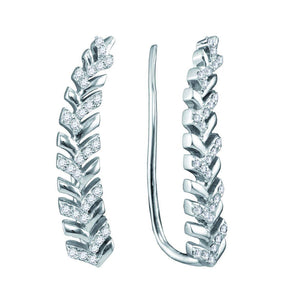 10kt White Gold Womens Round Diamond Tapered Leaf Climber Earrings 1/5 Cttw