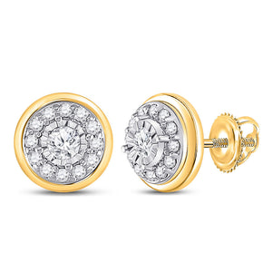 10kt Yellow Gold Womens Round Diamond Halo Stud Earrings 1/4 Cttw