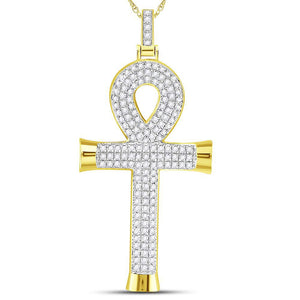 10kt Yellow Gold Mens Round Diamond Ankh Cross Charm Pendant 7/8 Cttw