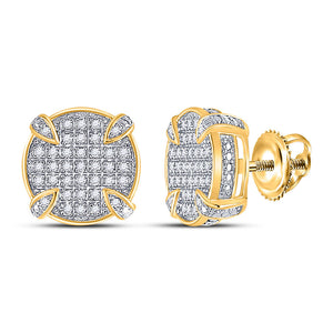 10kt Yellow Gold Mens Round Diamond Circle Stud Earrings 1/4 Cttw