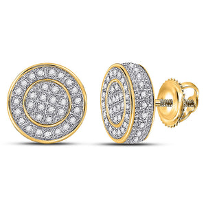 10kt Yellow Gold Mens Round Diamond Disk Circle Earrings 1/3 Cttw