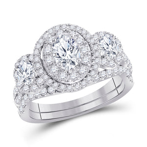 14kt White Gold Oval Diamond Bridal Wedding Ring Band Set 1-1/2 Cttw
