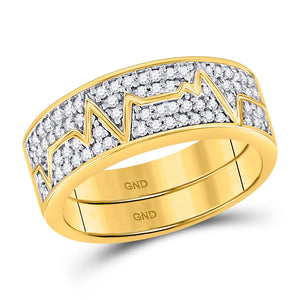 10kt Yellow Gold Womens Round Diamond 2-Piece Heartbeat Band Ring 1/3 Cttw