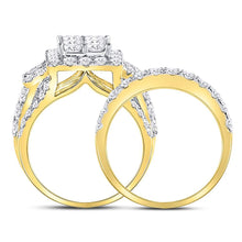Load image into Gallery viewer, 14kt Yellow Gold Princess Diamond Bridal Wedding Ring Band Set 4-1/2 Cttw
