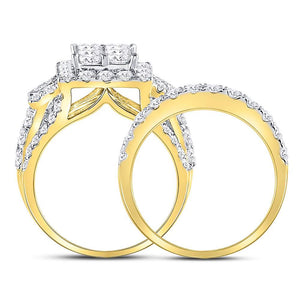 14kt Yellow Gold Princess Diamond Bridal Wedding Ring Band Set 4-1/2 Cttw