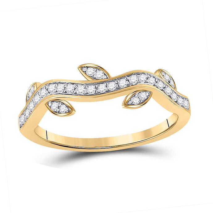 10kt Yellow Gold Womens Round Diamond Vine Stackable Band Ring 1/6 Cttw