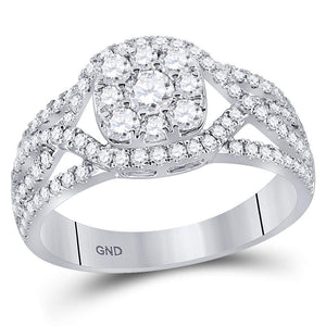 14kt White Gold Round Diamond Cluster Bridal Wedding Engagement Ring 1 Cttw