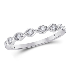 14kt White Gold Womens Round Diamond Twist Stackable Band Ring 1/10 Cttw