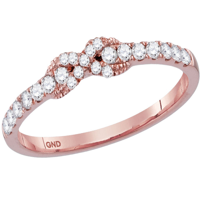 14kt Rose Gold Womens Round Diamond Infinity Knot Stackable Band Ring 1/4 Cttw