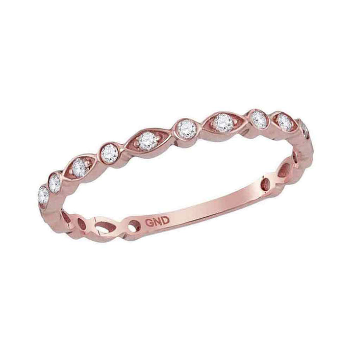 14kt Rose Gold Womens Round Diamond Vintage Stackable Band Ring 1/8 Cttw