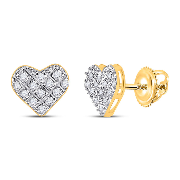 10kt Yellow Gold Womens Round Diamond Heart Earrings 1/10 Cttw