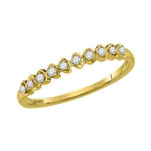 14kt Yellow Gold Womens Round Diamond Heart Stackable Band Ring 1/10 Cttw