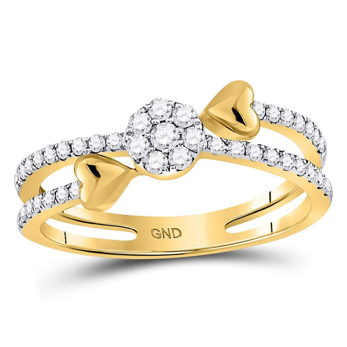 14kt Yellow Gold Womens Round Diamond Fashion Heart Ring 1/3 Cttw