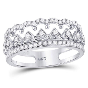 14kt White Gold Womens Round Diamond Fashion Heart Ring 3/8 Cttw
