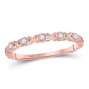 10kt Rose Gold Womens Round Diamond XOXO Stackable Band Ring 1/12 Cttw