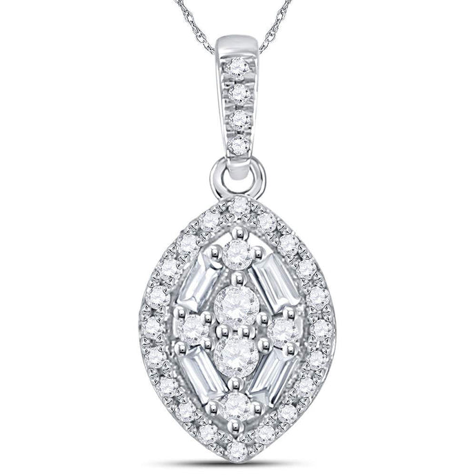 14kt White Gold Womens Round Diamond Cluster Marquise Pendant 1/5 Cttw