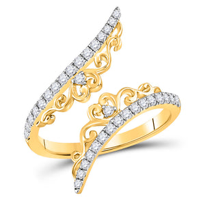 14kt Yellow Gold Womens Round Diamond Modern Bypasss Fashion Ring 1/3 Cttw