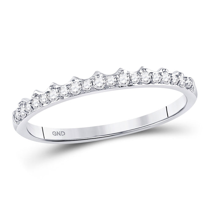 10kt White Gold Womens Round Diamond Slender Scalloped Stackable Band Ring 1/6 Cttw