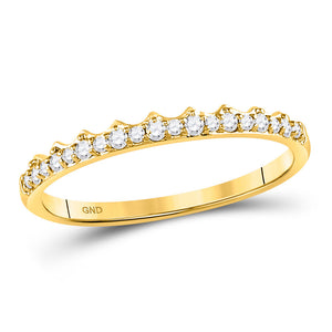 10kt Yellow Gold Womens Round Diamond Slender Scalloped Stackable Band Ring 1/6 Cttw