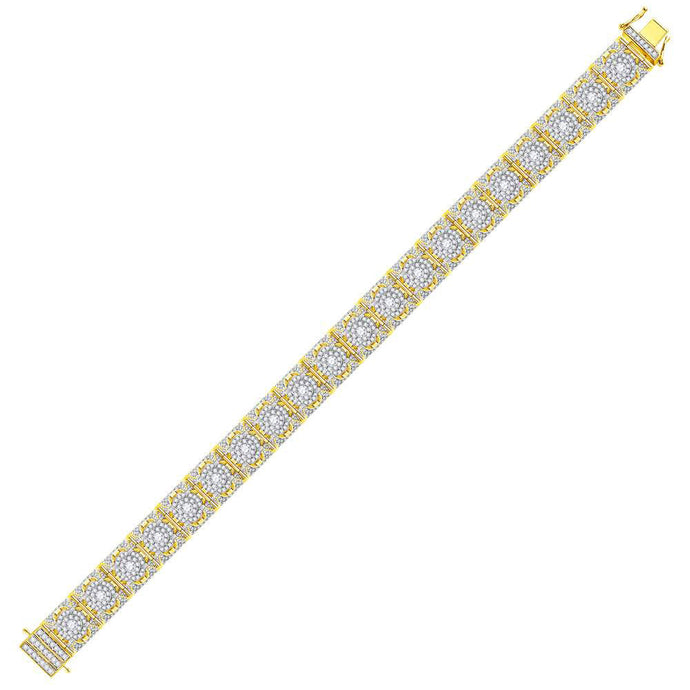 10kt Yellow Gold Mens Round Diamond Cluster Link Bracelet 10-3/4 Cttw