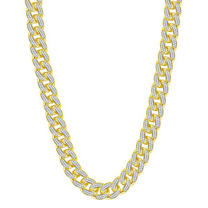 10kt Yellow Gold Mens Round Diamond Cuban Link Chain Necklace 13-1/5 Cttw