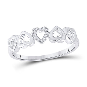 10kt White Gold Womens Round Diamond Alternating Heart Band Ring .03 Cttw