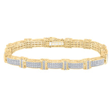 Load image into Gallery viewer, 10kt Yellow Gold Mens Round Diamond Rectangle Link Bracelet 5-3/4 Cttw
