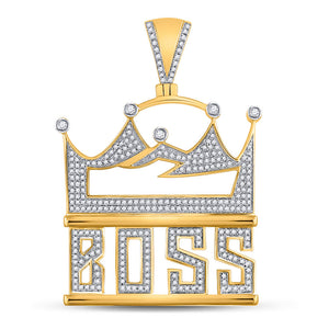10kt Yellow Gold Mens Round Diamond Boss Crown Charm Pendant 1 Cttw