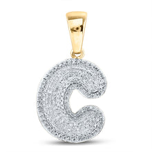 Load image into Gallery viewer, 10kt Yellow Gold Mens Round Diamond Bubble C Letter Charm Pendant 1/2 Cttw
