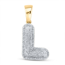 Load image into Gallery viewer, 10kt Yellow Gold Mens Round Diamond Bubble L Letter Charm Pendant 3/8 Cttw
