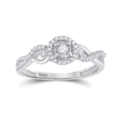 Sterling Silver Womens Round Diamond Halo Promise Ring 1/5 Cttw