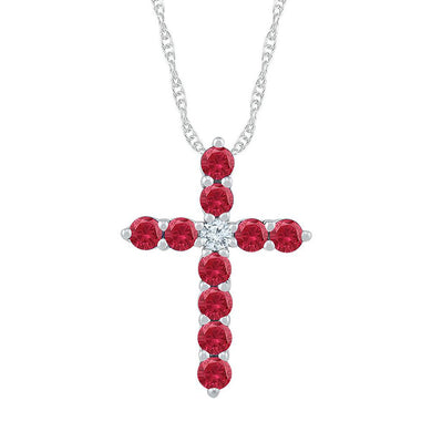 10kt White Gold Womens Round Lab-Created Ruby Cross Pendant 7/8 Cttw