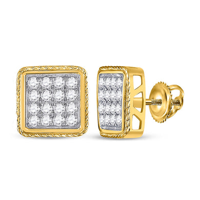 10kt Yellow Gold Mens Round Diamond Square Cluster Earrings 1 Cttw