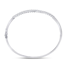 Load image into Gallery viewer, 14kt White Gold Womens Round Diamond Bypass Bangle Bracelet 1 Cttw
