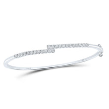 Load image into Gallery viewer, 14kt White Gold Womens Round Diamond Bypass Bangle Bracelet 1 Cttw
