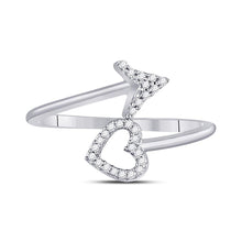 Load image into Gallery viewer, 10kt White Gold Womens Round Diamond Heart Arrow Band Ring 1/10 Cttw
