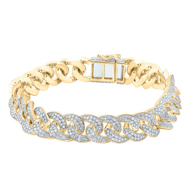 10kt Yellow Gold Mens Round Diamond Cuban Link Fashion Bracelet 7-3/4 Cttw